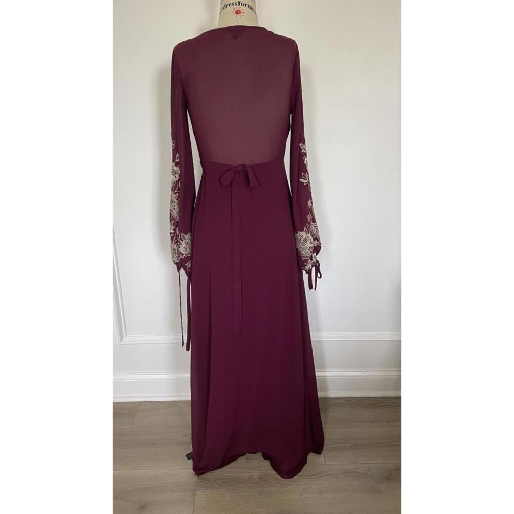 Soieblu - Long Sleeve Burgundy Maxi Dress with Embroidered Sheer Sleeves, size S - Picture 4 of 9
